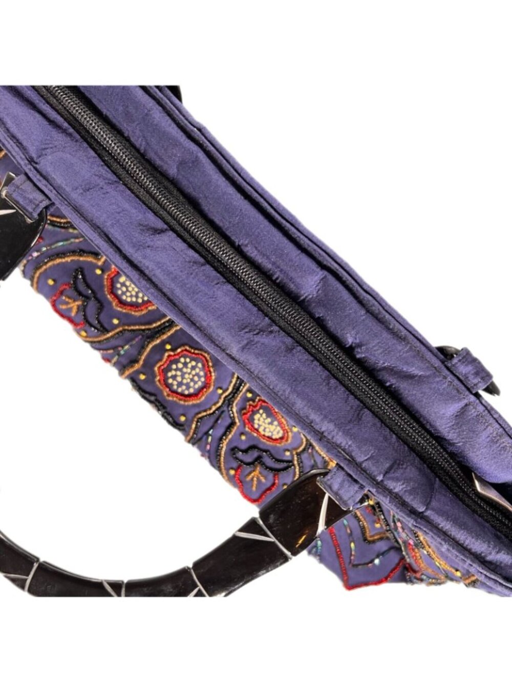 Handcrafted Beaded Purple Evening Bag Intricate Embroidery Sturdy Handles Purse - Picture 12 of 14